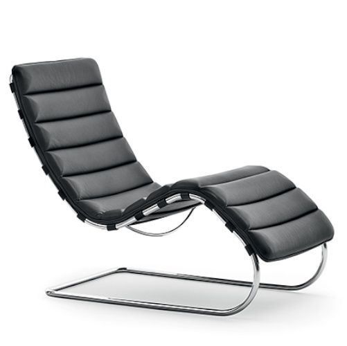Schwarze MR Bauhaus Liege von Knoll International mit verchromtem Gestell und Lederpolsterung.