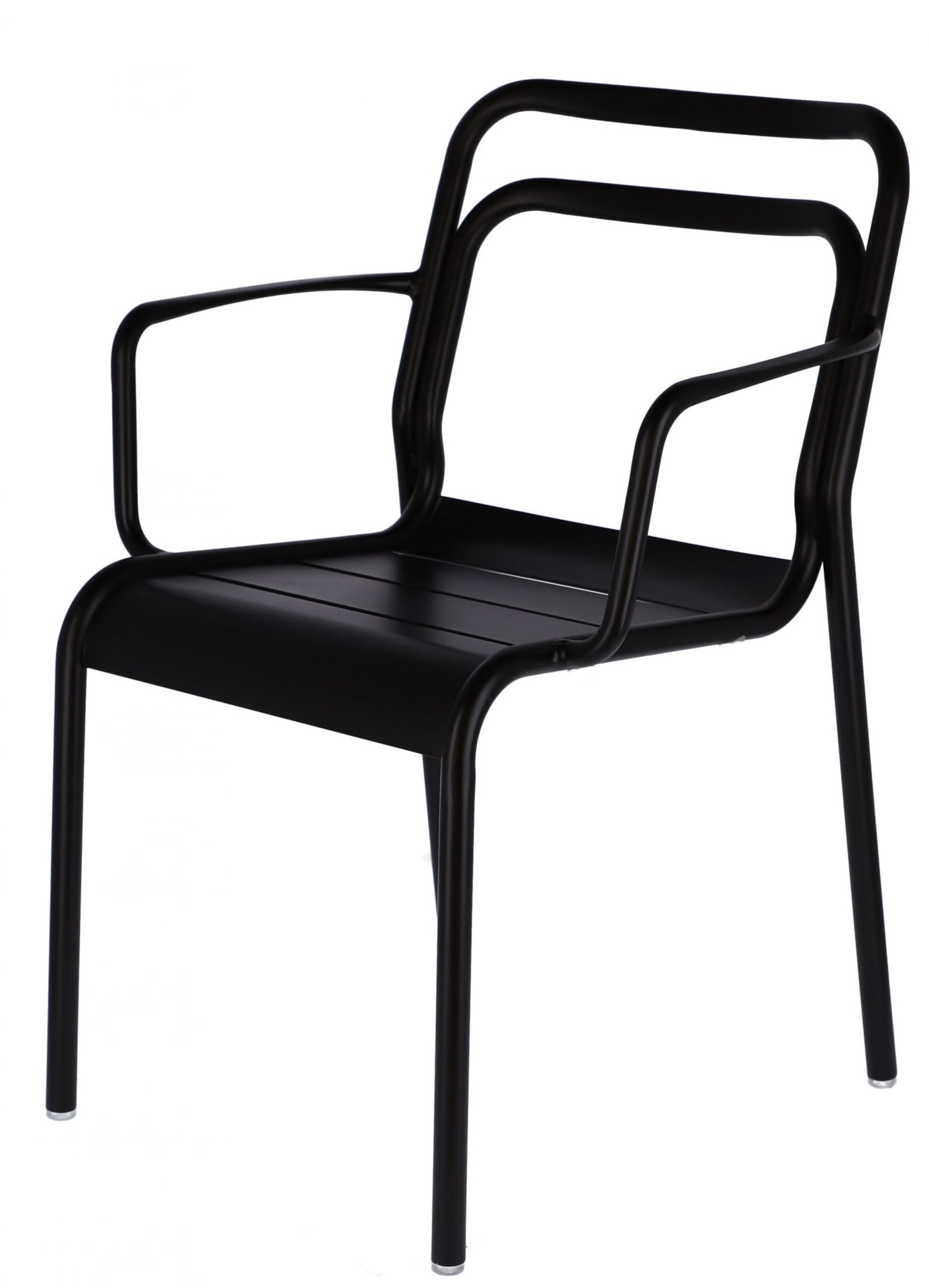 Schwarzer Jan Kurtz Live Stapelsessel für den Außenbereich, moderner Gartenstuhl mit Armlehnen.