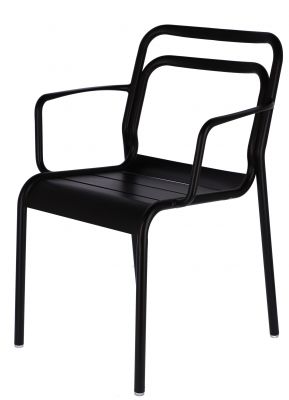 Schwarzer Jan Kurtz Live Stapelsessel für den Außenbereich, moderner Gartenstuhl mit Armlehnen.