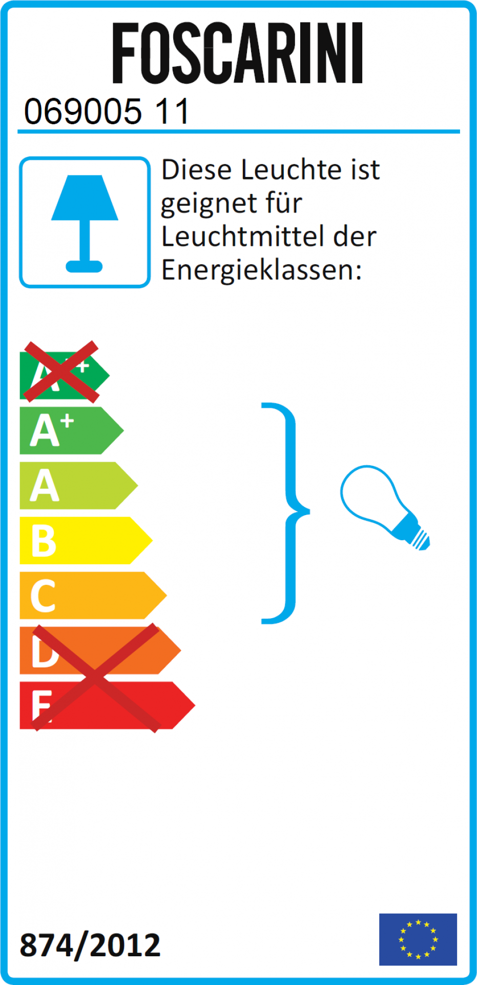 Energieeffizienzlabel der Foscarini Double Parete Wandleuchte. Geeignet für Leuchtmittel der Energieklassen A+ bis C.