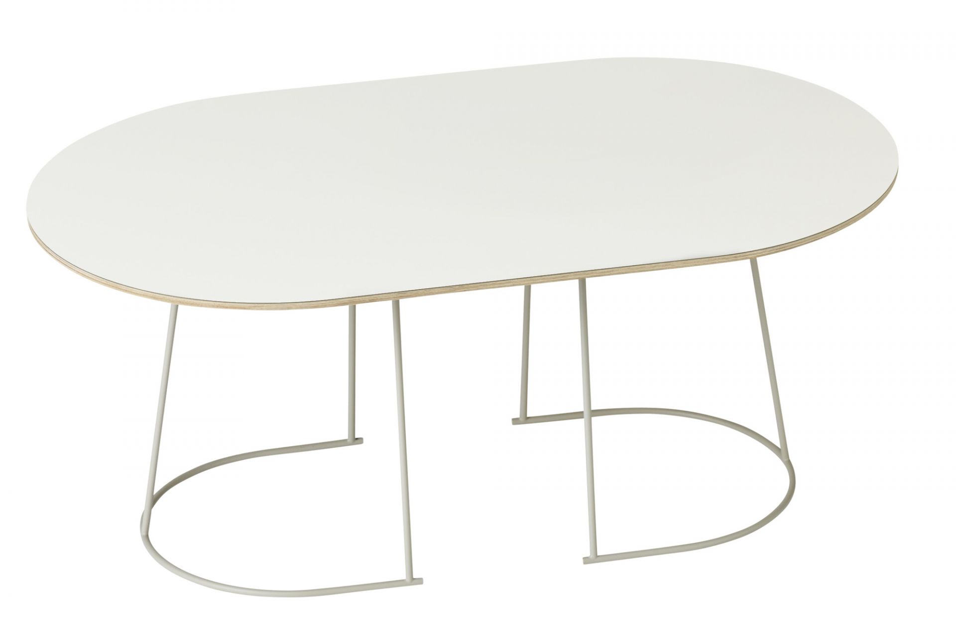 Weißer Airy Coffee Table Couchtisch von Muuto mit ovaler Tischplatte und filigranem Metallgestell.