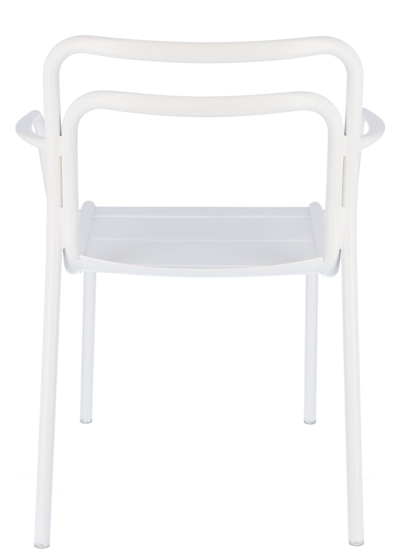 Weißer Jan Kurtz Live Stapelsessel für den Außenbereich, Ansicht von hinten, moderner Gartenstuhl.
