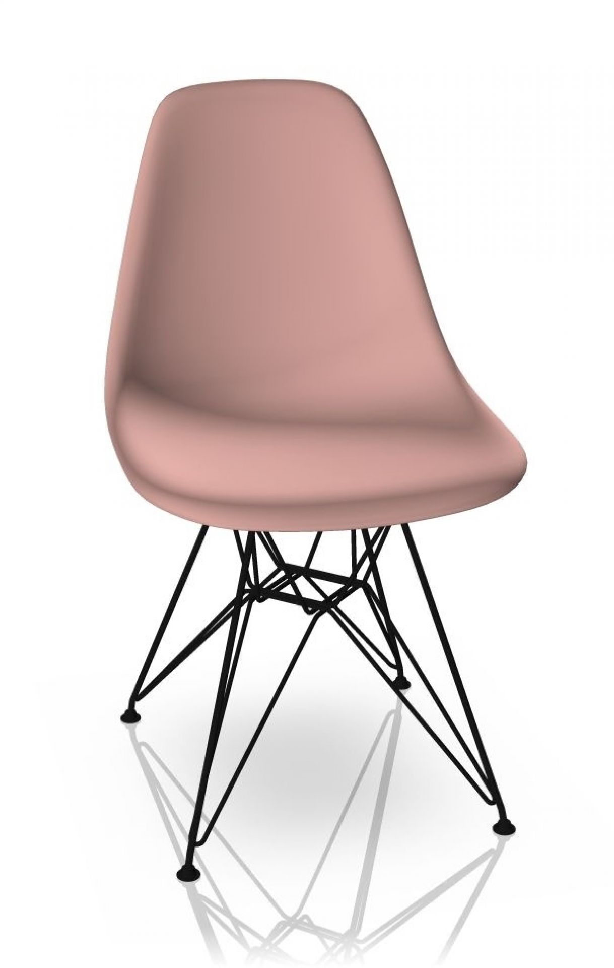 Eames DSR Stuhl in Zartrosa mit schwarzem Eiffel-Gestell. Designklassiker für Wohnzimmer und Büro.