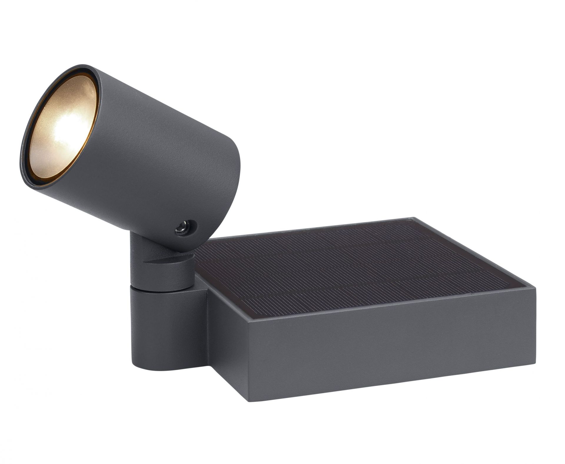 Spot.E Solar-Gartenstrahler von Moree, graue Solarleuchte für den Garten mit warmweißem Licht.