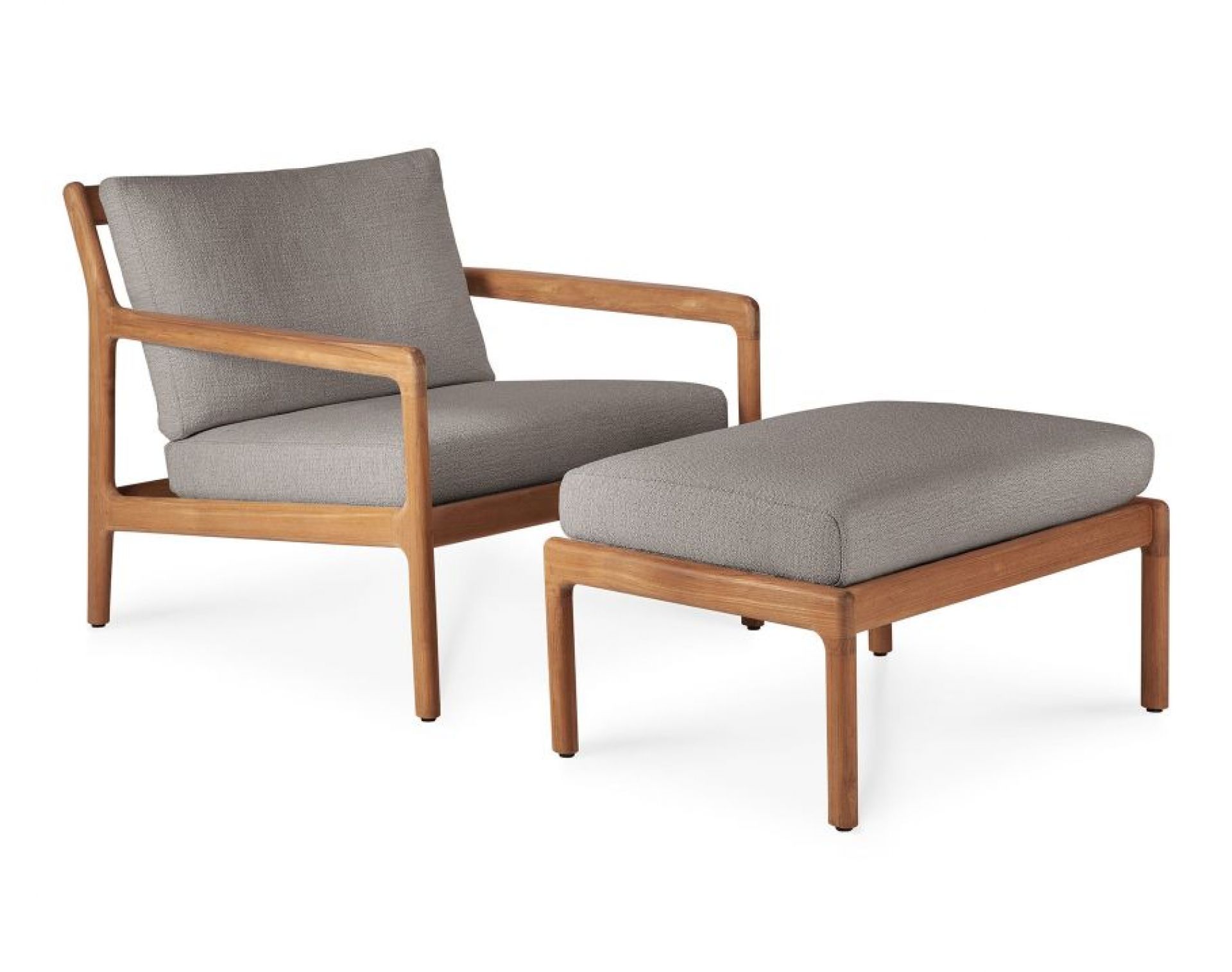 Jack Outdoor Polsterhocker aus Teakholz mit grauem Polster, ideal für Garten und Terrasse.