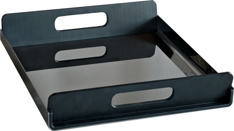 Alessi MG09 Tablett Oval – Edelstahl Tablett Mit Schwarzen PA Griffen, 46,5 X 36 Cm