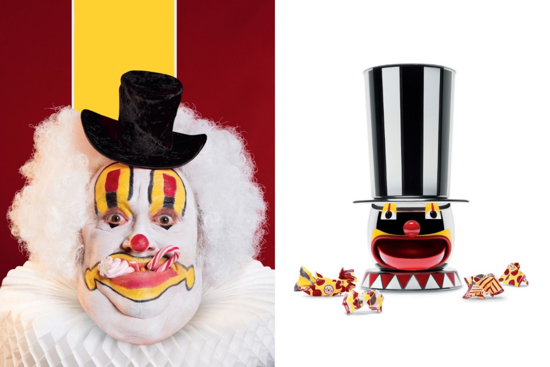 Alessi Circus Candyman Bonbonspender, limitierte Edition. Verspieltes Design für Süßigkeiten, ideal für Zirkus-Fans.