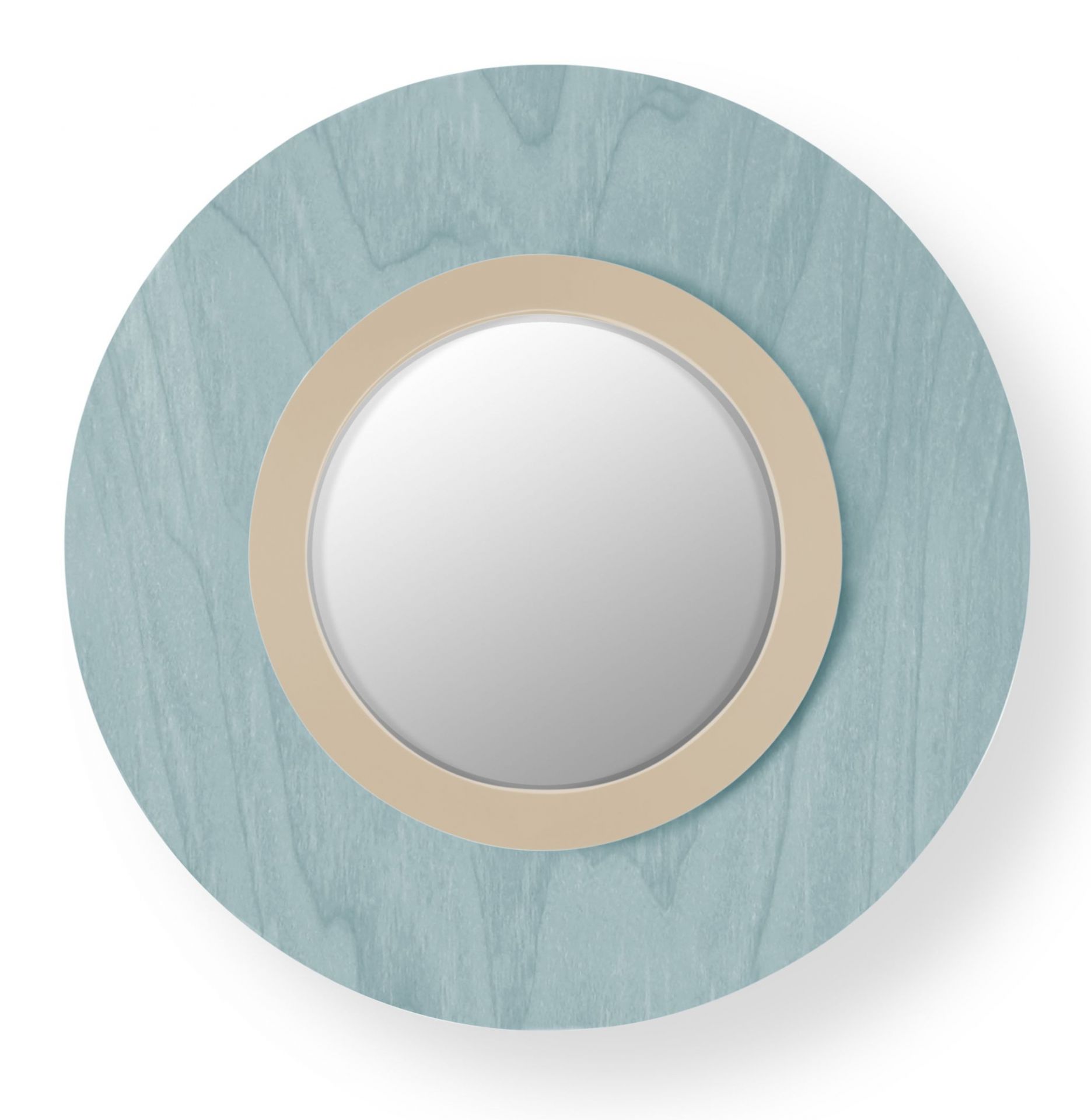 Lens LED Wandleuchte von LZF Lamps: Runde Wandlampe in Meeresblau mit elfenbeinweißem Ring.