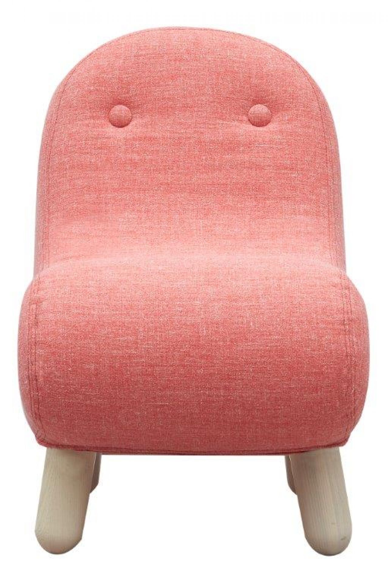 Bob Sessel Softline: Gepolsterter Kinderstuhl in Rosa mit Knopfdetails und hellen Holzfüßen. Bequemer Sessel für Kinderzimmer.