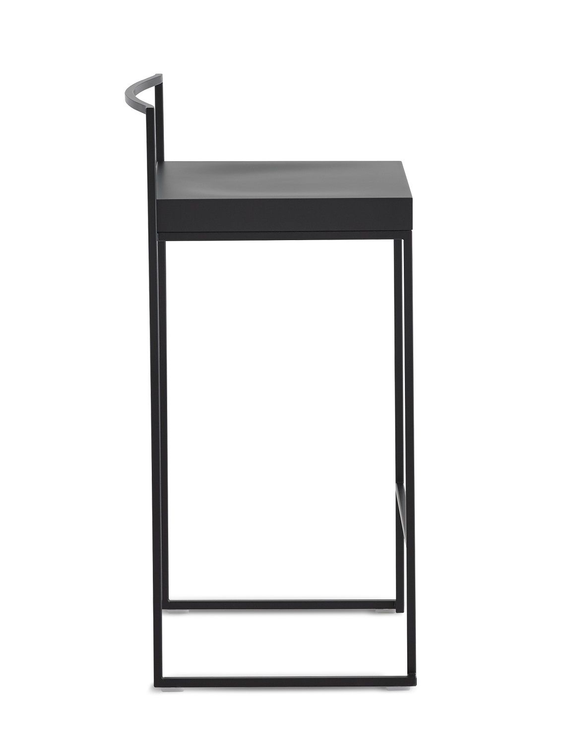 Schwarzer Cubo Barhocker mit Rückenlehne, minimalistisches Design für Küche oder Bar, modernes Möbelstück.