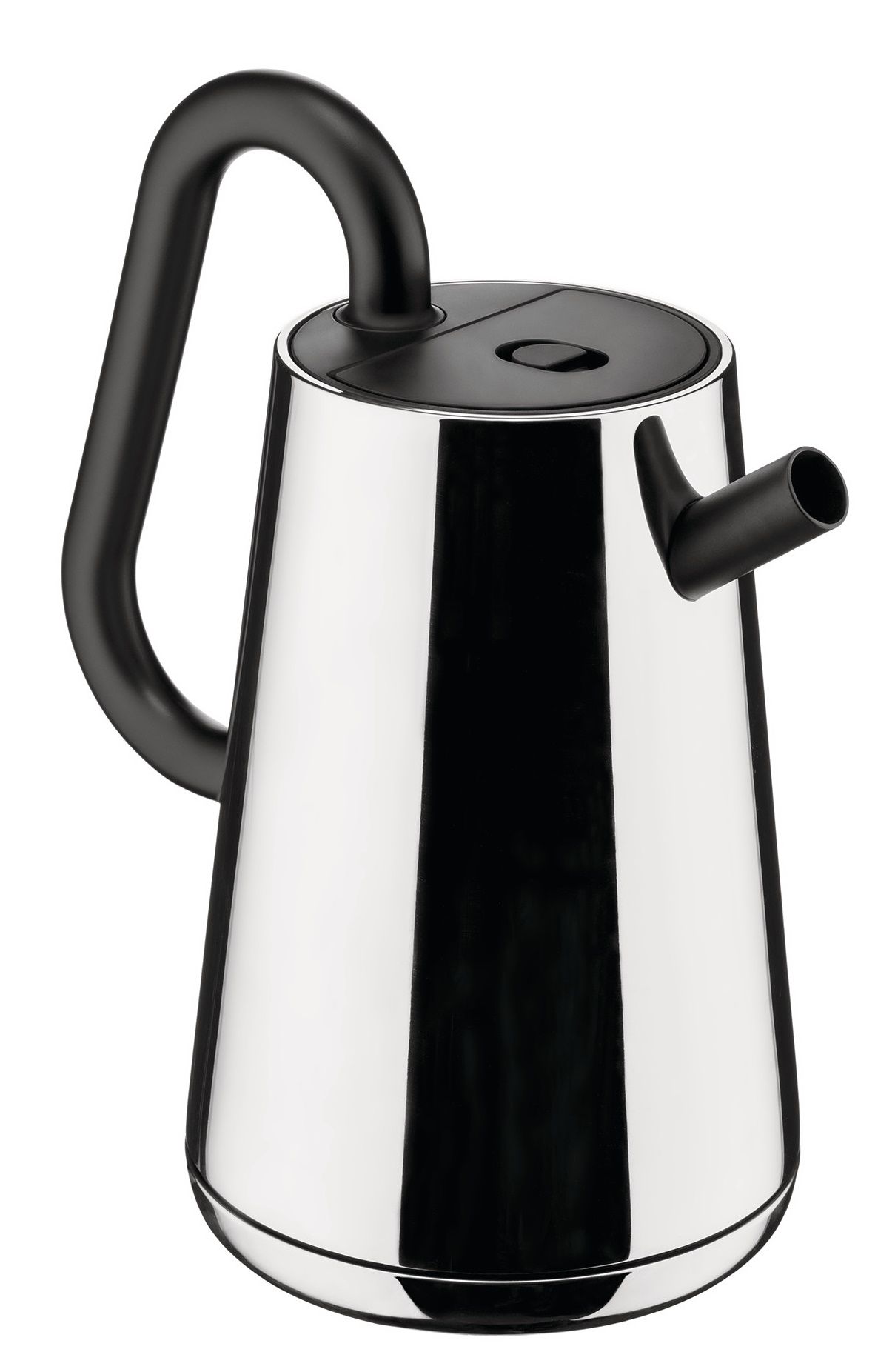 Alessi NE01 B Toru Wasserkocher aus Edelstahl mit schwarzem Griff und Ausguss.