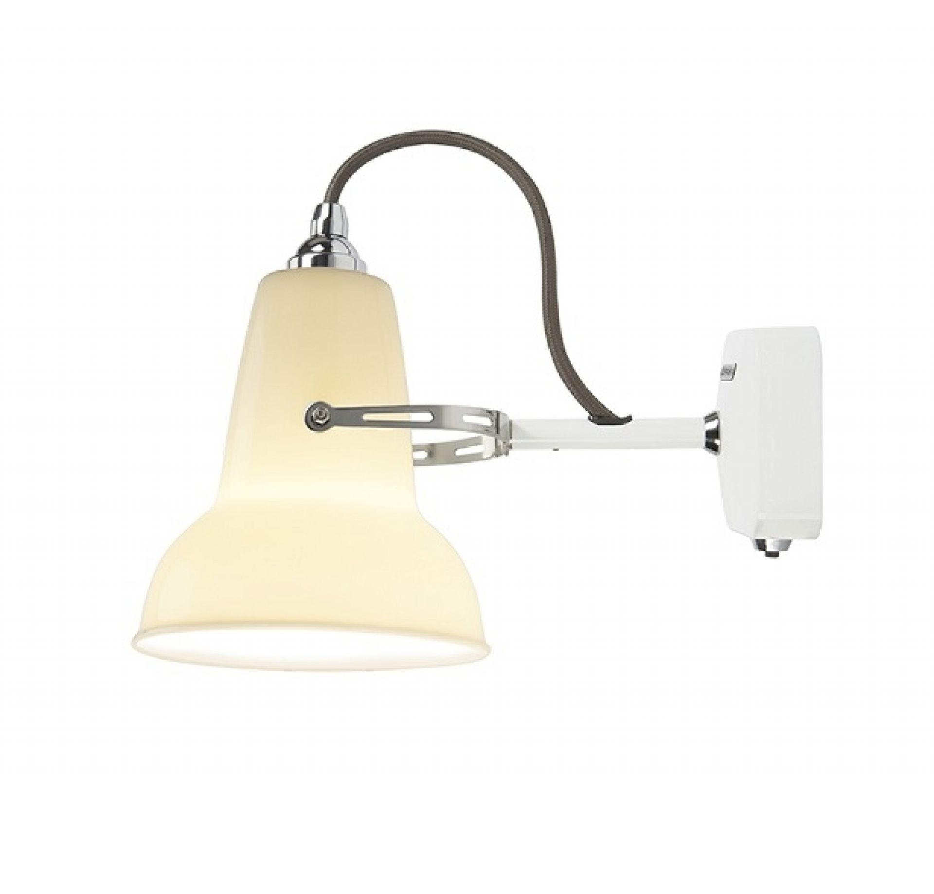 Weiße Anglepoise Original 1227 Mini Wandleuchte aus Keramik, flexible Beleuchtung für Innenräume.
