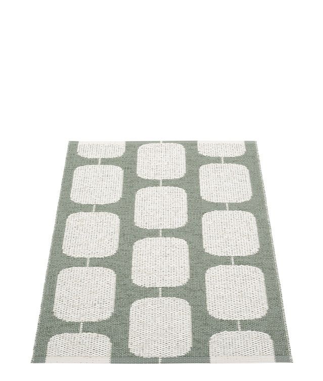 Pappelina Sten Kunststoffteppich in Army/Fossil grau mit geometrischem Muster, ideal als Küchenteppich oder Badteppich.