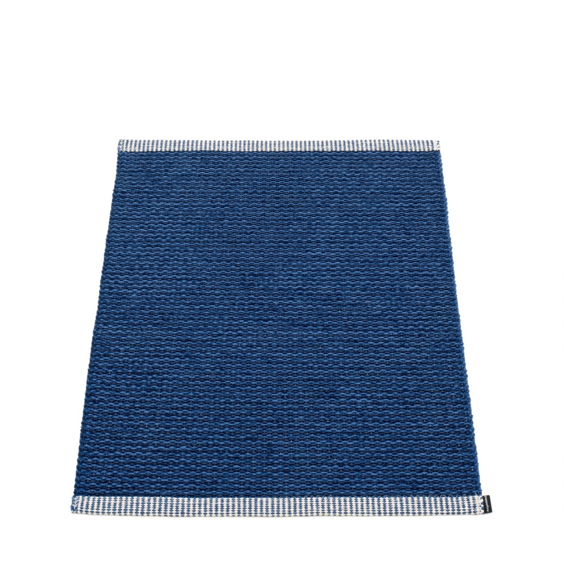 Blauer Pappelina Mono Kunststoffteppich, 60x85 cm, mit weißem Rand, geeignet für Innen- und Außenbereiche.