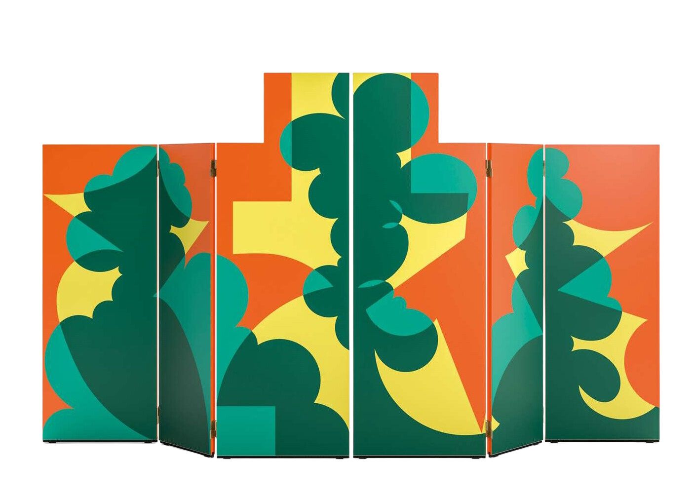 330 Paravento Balla Paravent von Cassina mit farbenfrohem, abstraktem Muster in Grün, Gelb und Orange.