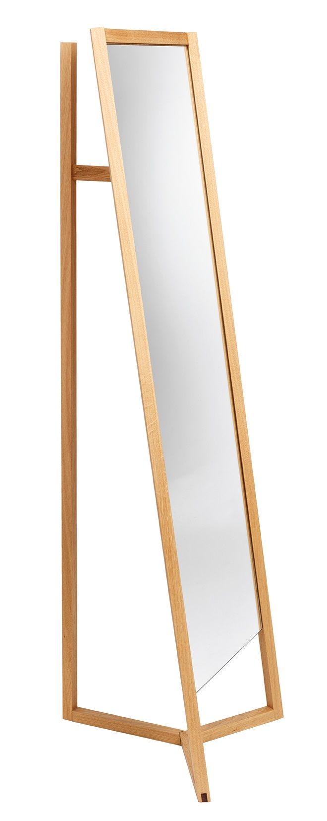 Schönbuch Club Standspiegel mit Garderobe aus hellem Holz, freistehend und modern.