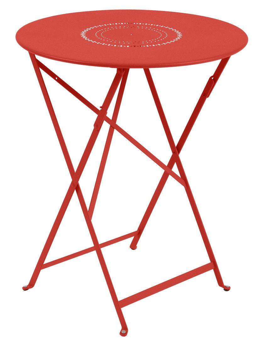 Roter Floréal Tisch von Fermob für den Außenbereich, runder Gartentisch aus Metall.