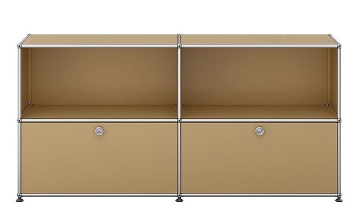 USM Haller Sideboard in Beige mit zwei Klappen, modernes modulares Designmöbel für Wohnzimmer und Büro.