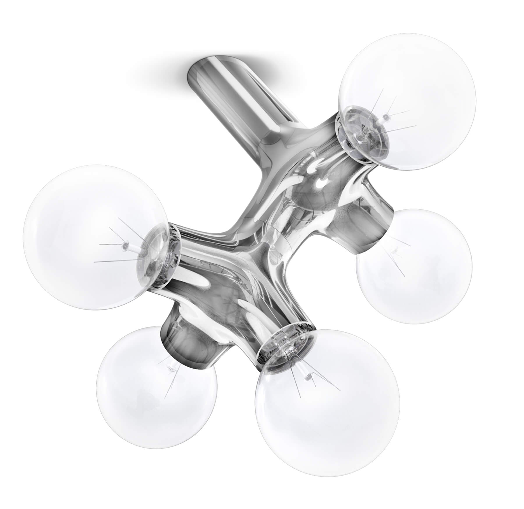 DNA Deckenleuchte Chrom mit fünf Glühbirnen. Moderne Wandlampe für Wohnzimmer und Schlafzimmer.