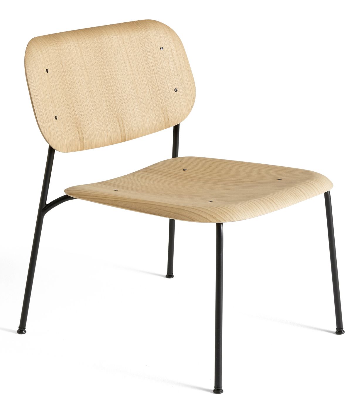 Hay Soft Edge Stuhl mit hellem Holz und schwarzem Metallgestell, moderner Lounge Chair.