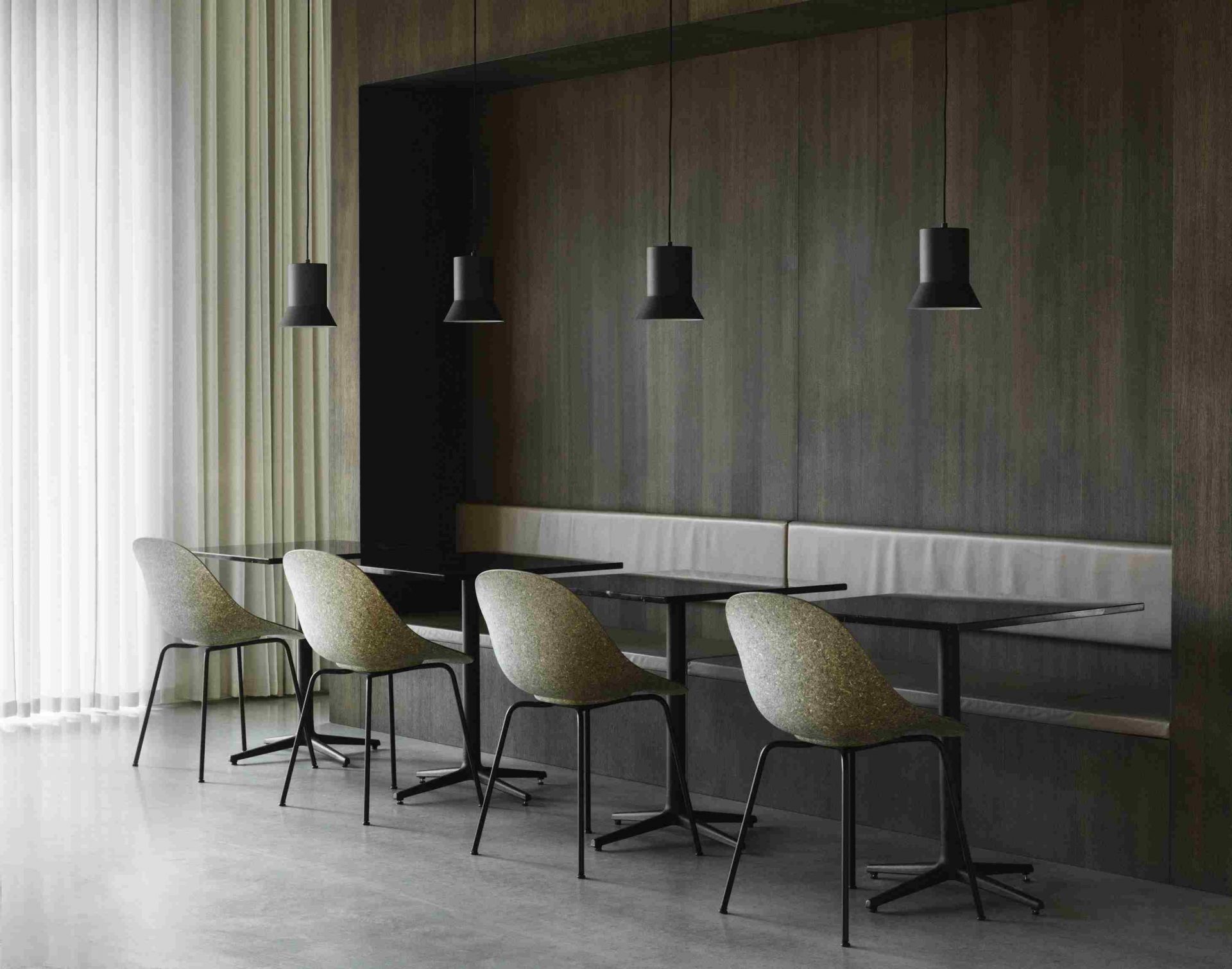 Reihe von Mat Chair Steel Stühlen von Normann Copenhagen in einem Restaurant.