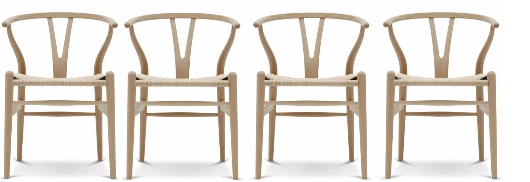 Vier CH24 Wishbone Chairs aus geölter Buche mit geflochtenen Papierkordel-Sitzen von Carl Hansen & Søn.