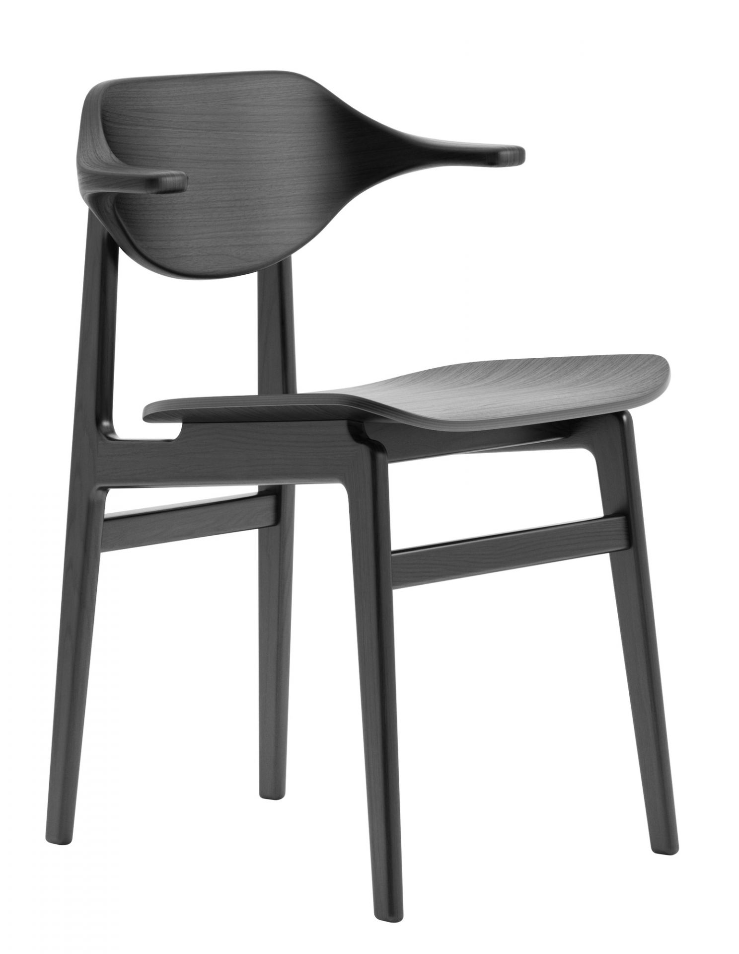 Bufala Dining Chair Stuhl aus geräucherter Eiche von Norr11, moderner Holzstuhl mit Armlehne.
