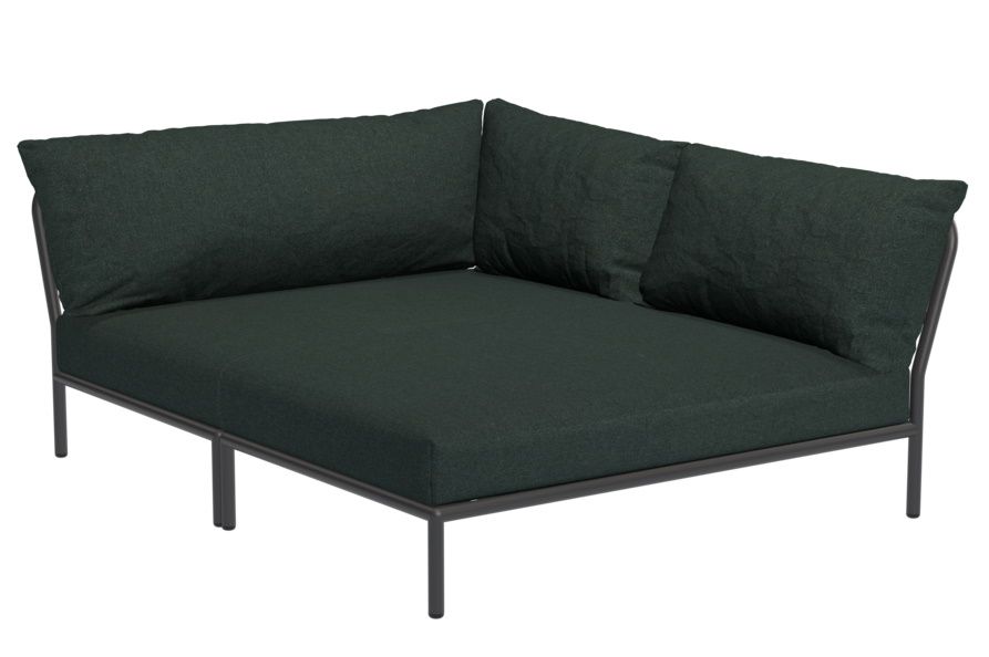 Houe Level Cozy Corner Outdoor Sofa, Ecksofa mit dunklen Kissen und Metallrahmen.