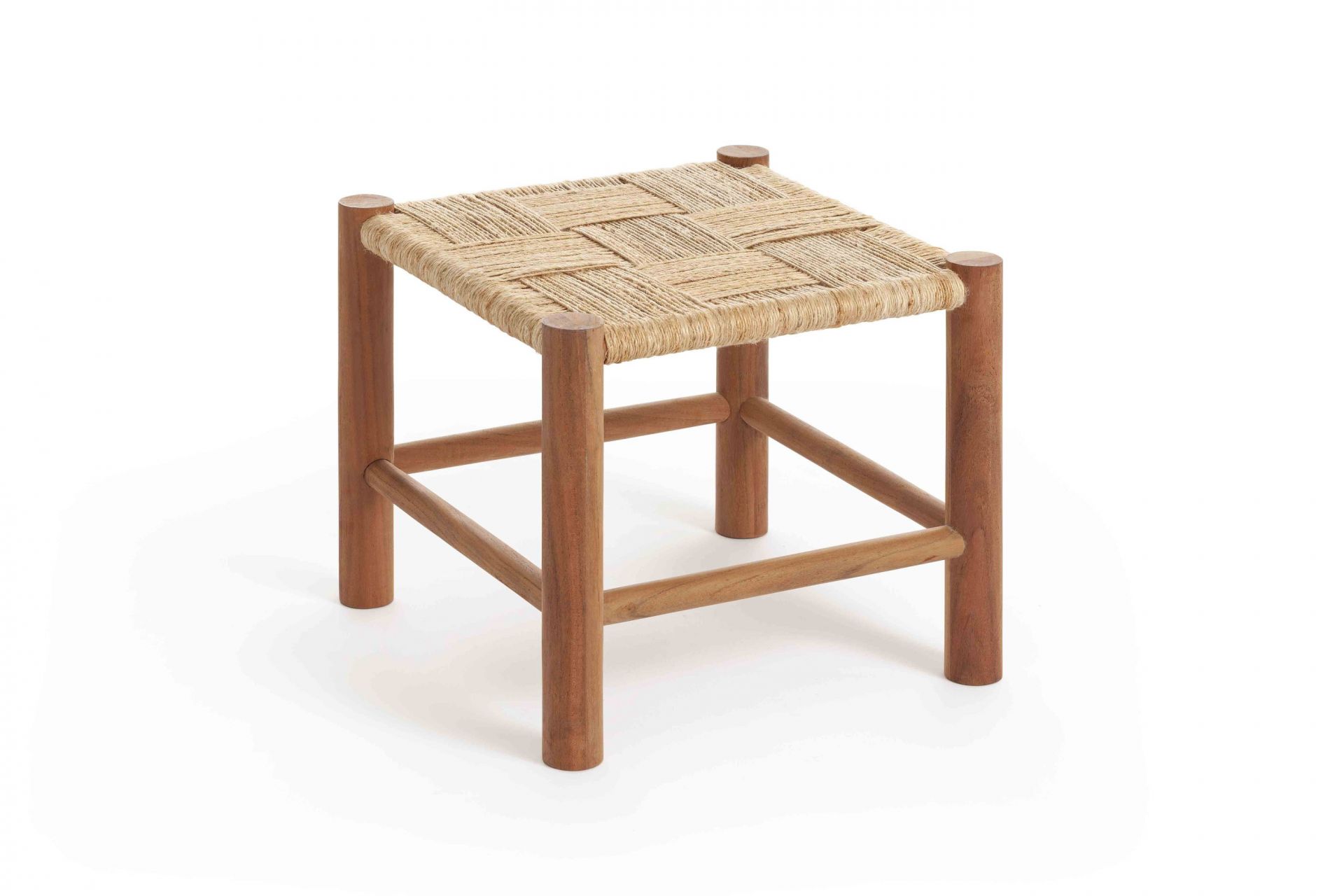 Roots Single Stool Hocker mit Holzbeinen und geflochtener Sitzfläche aus Naturmaterial. Hocker für Wohnzimmer.