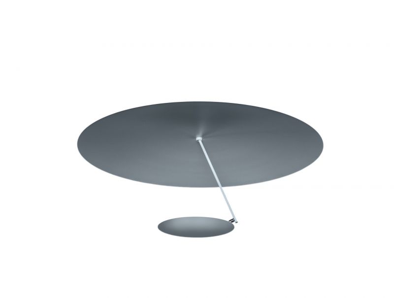 Silberne Lederam C150 Deckenleuchte von Catellani & Smith mit zwei runden, flachen Lampenschirmen.