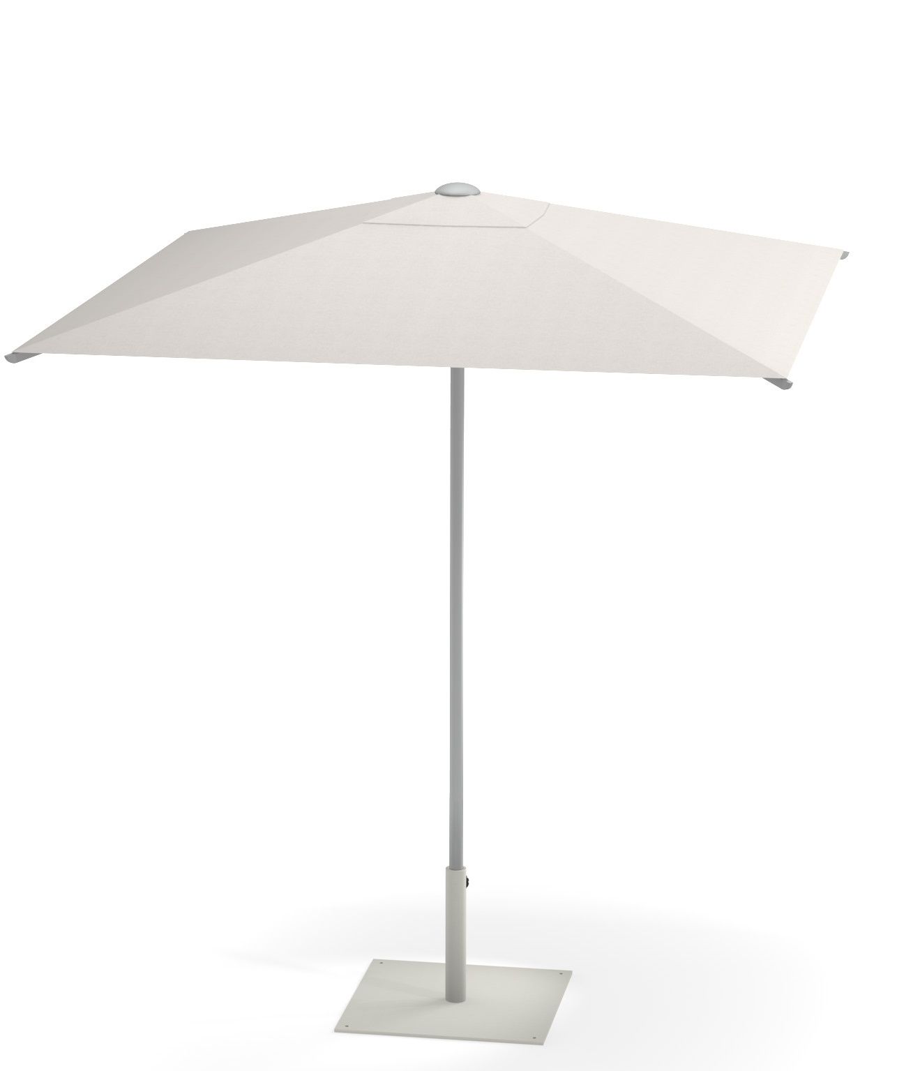 Weißer Shade Sonnenschirm von Emu für den Outdoor-Bereich mit quadratischem Schirm und Standfuß.