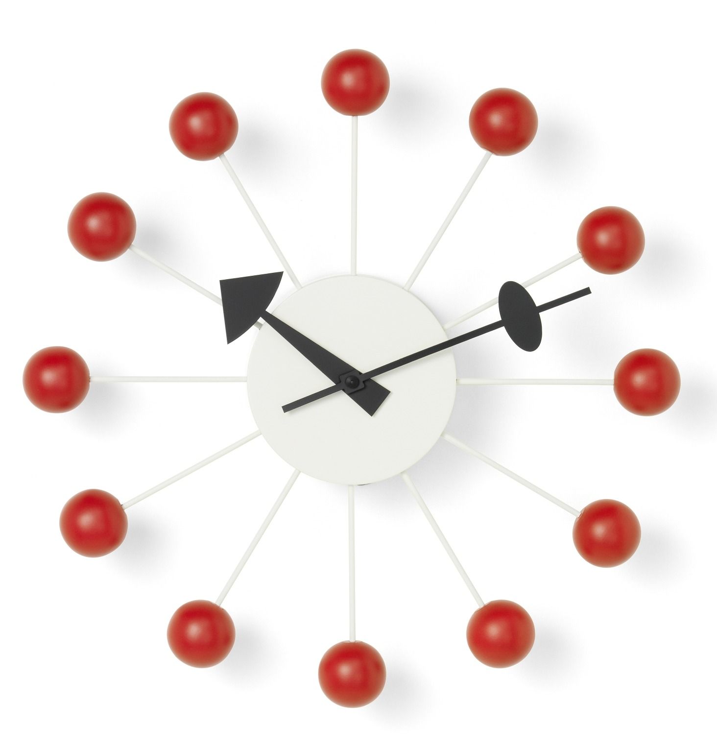 Ball Clock Wanduhr in Rot von Vitra: Design Wanduhr mit roten Kugeln.
