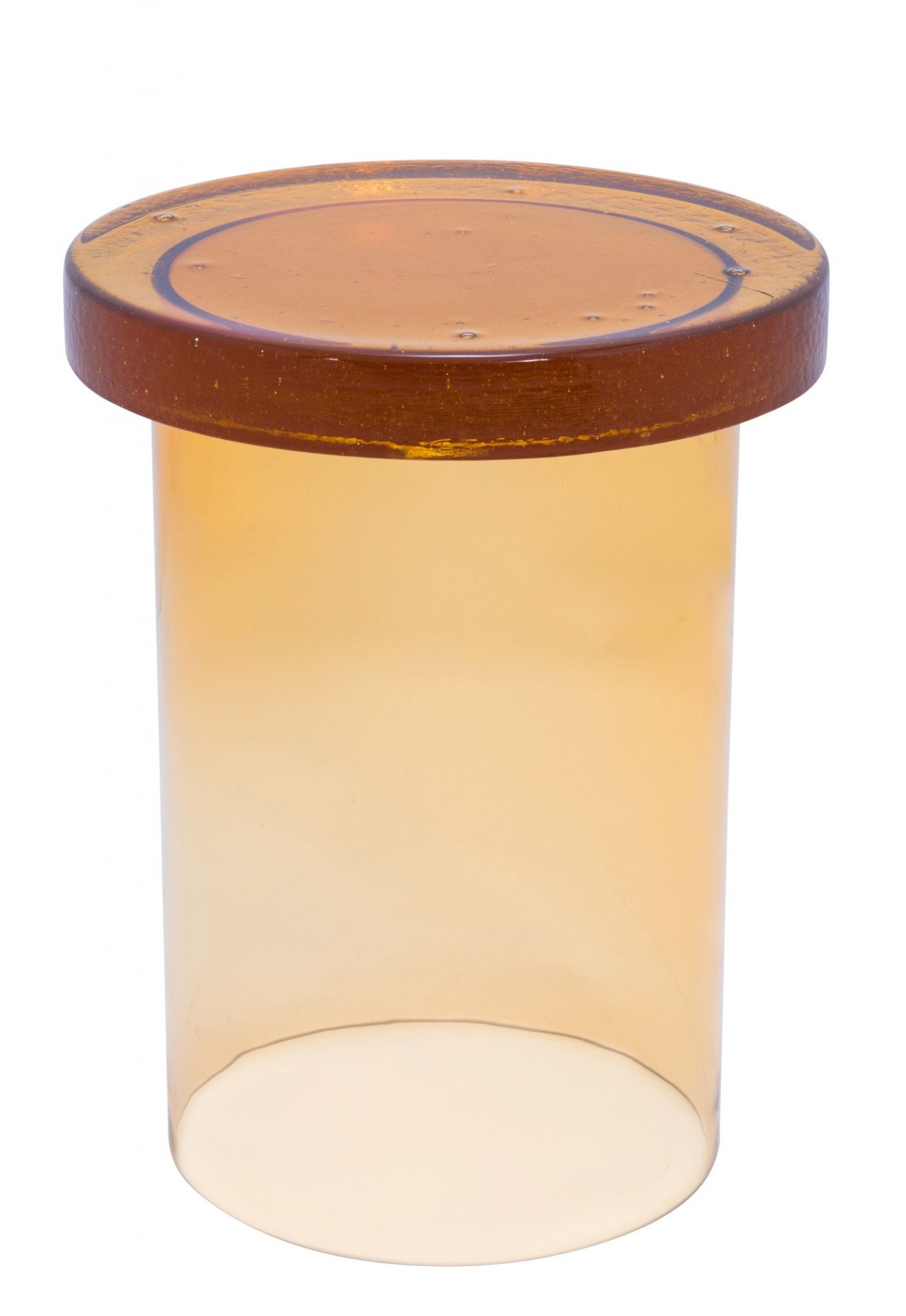 Alwa Three Beistelltisch von Pulpo, Bernstein-farben, runder Tisch, modernes Design für Wohnzimmer und Schlafzimmer.