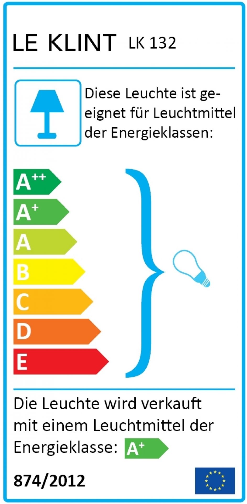Energieeffizienzlabel der Le Klint Lamella Pendelleuchte mit Energieklassen von A++ bis E.