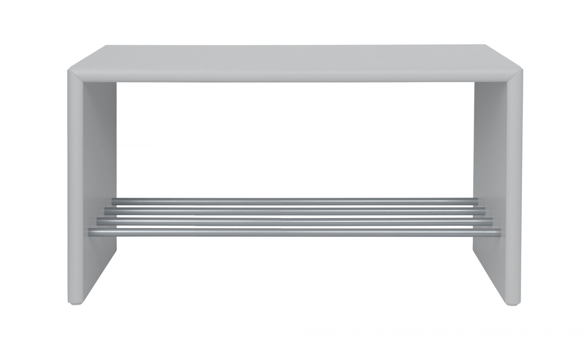 Graue Schuhbank mit drei Ablagestangen aus Metall, Nordic Design, ideal für den Flur.