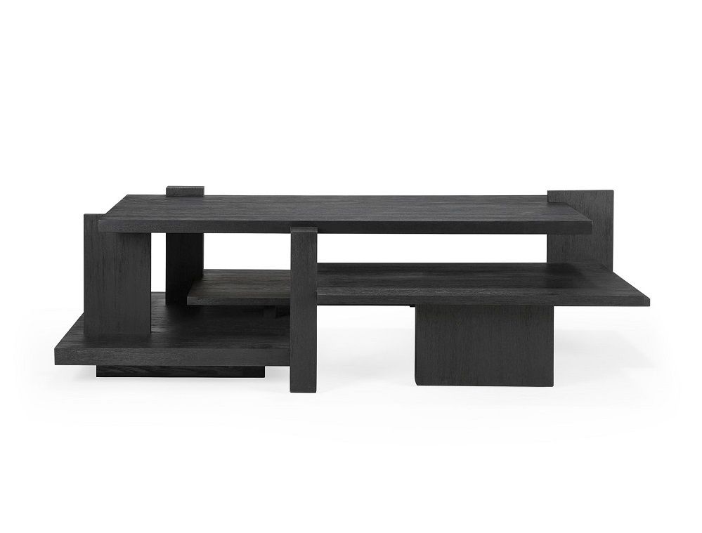 Ethnicraft Teak Abstract Couchtisch in Schwarz: Moderner Wohnzimmertisch aus Teakholz mit einzigartigem, geometrischem Design.