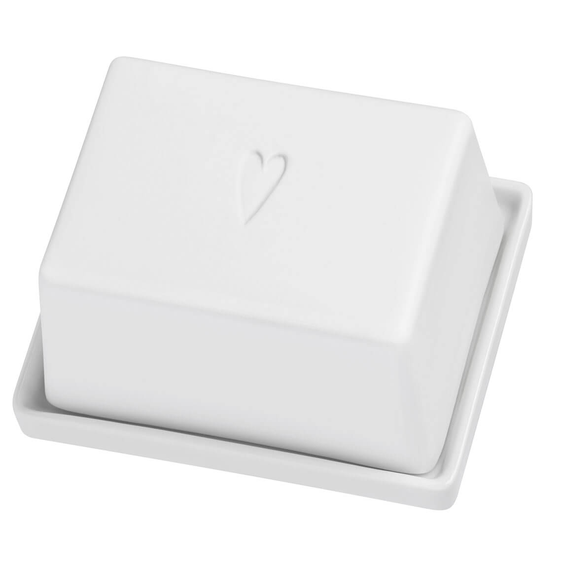 Weiße Räder Butterdose "Guten Appetit Herz" klein, aus Keramik mit Herzmotiv.