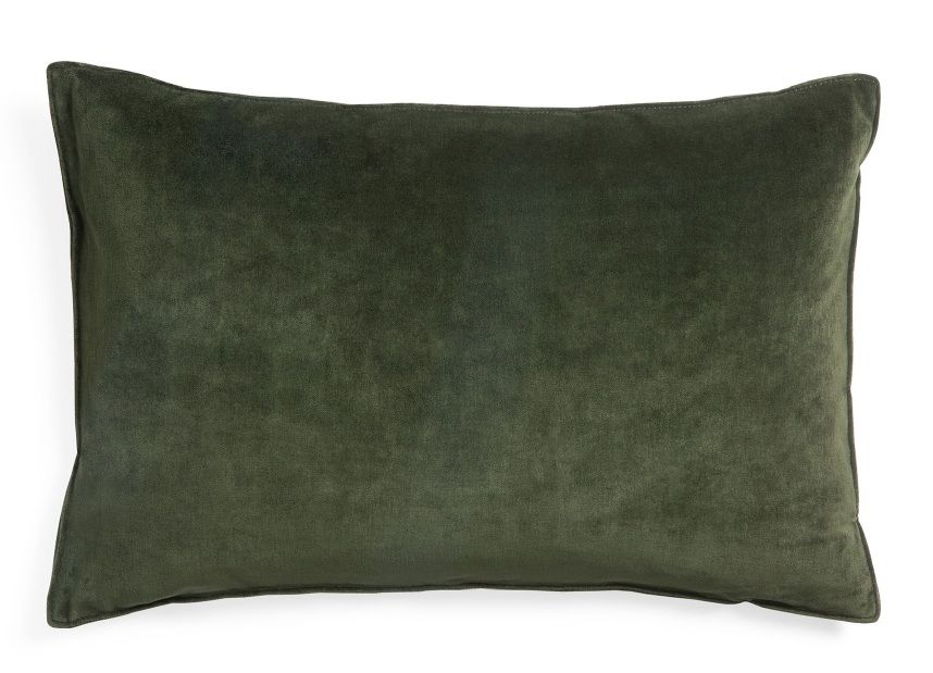 Ethnicraft Velvet Kissen 60x40 cm, rechteckig, in dunklem Olivgrün, samtweiche Textur, Dekokissen für Sofa und Bett.