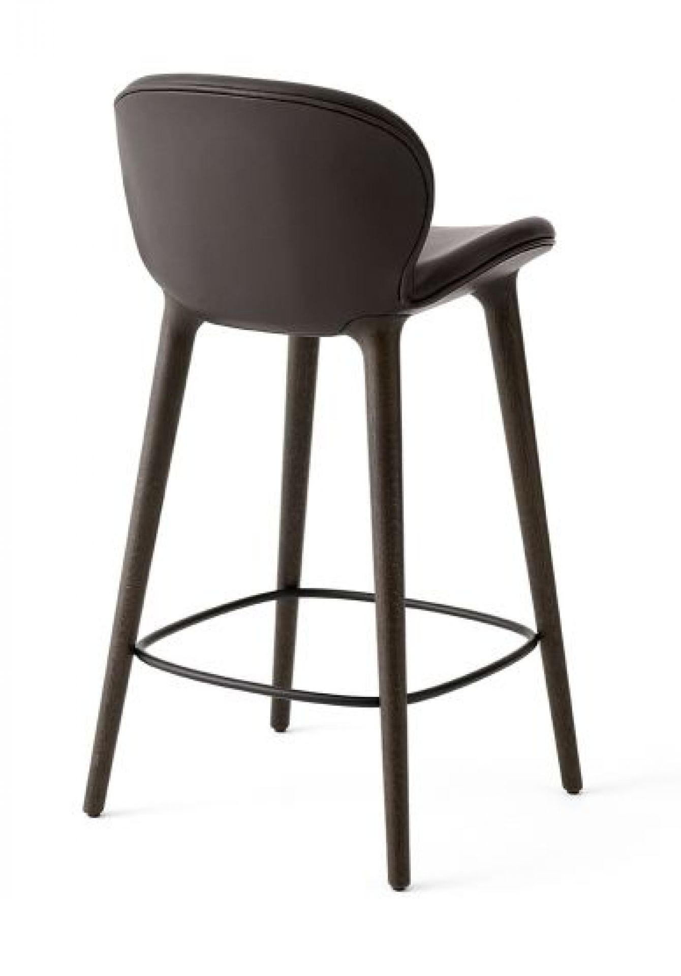 Dunkelbrauner Lodge Tresenhocker mit Eichenholz-Gestell und Lederbezug, ideal für Küche und Bar.