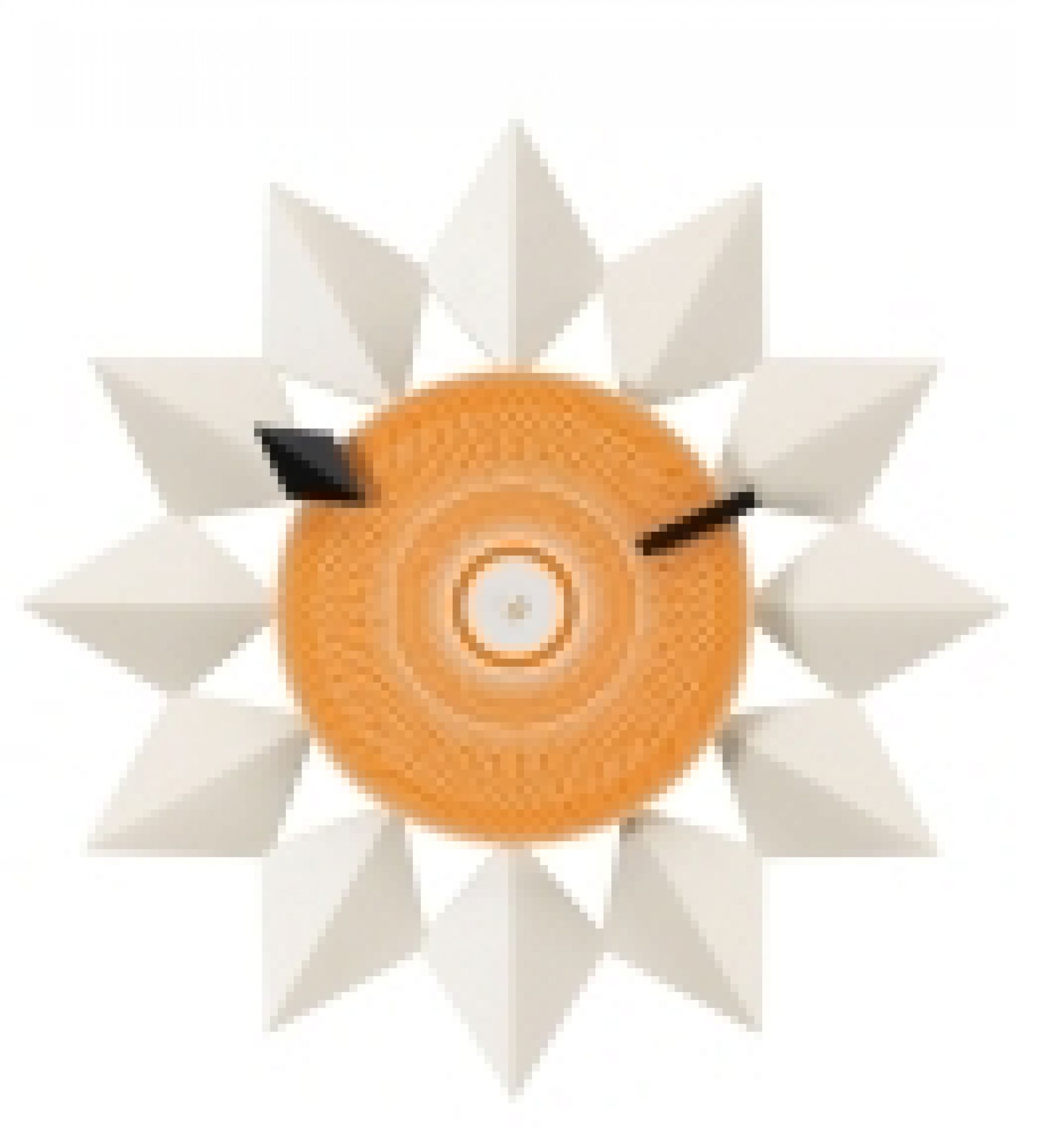 Weiße Diamond Markers Wanduhr von Vitra mit orangefarbenem Ziffernblatt und geometrischen Formen. Design Wanduhr.