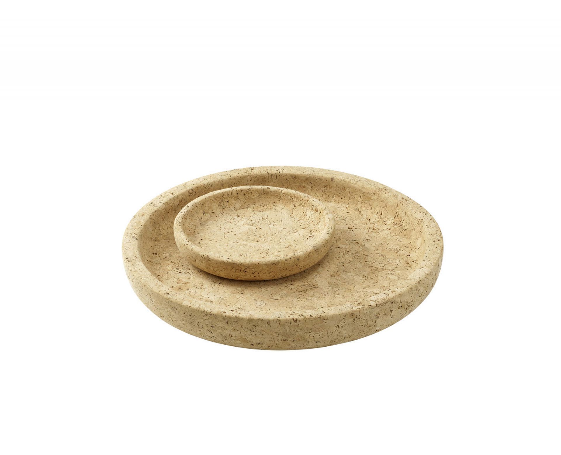 Vitra Cork Bowls: Kleine Korkschale und Tablett aus Naturkork, runde Form.
