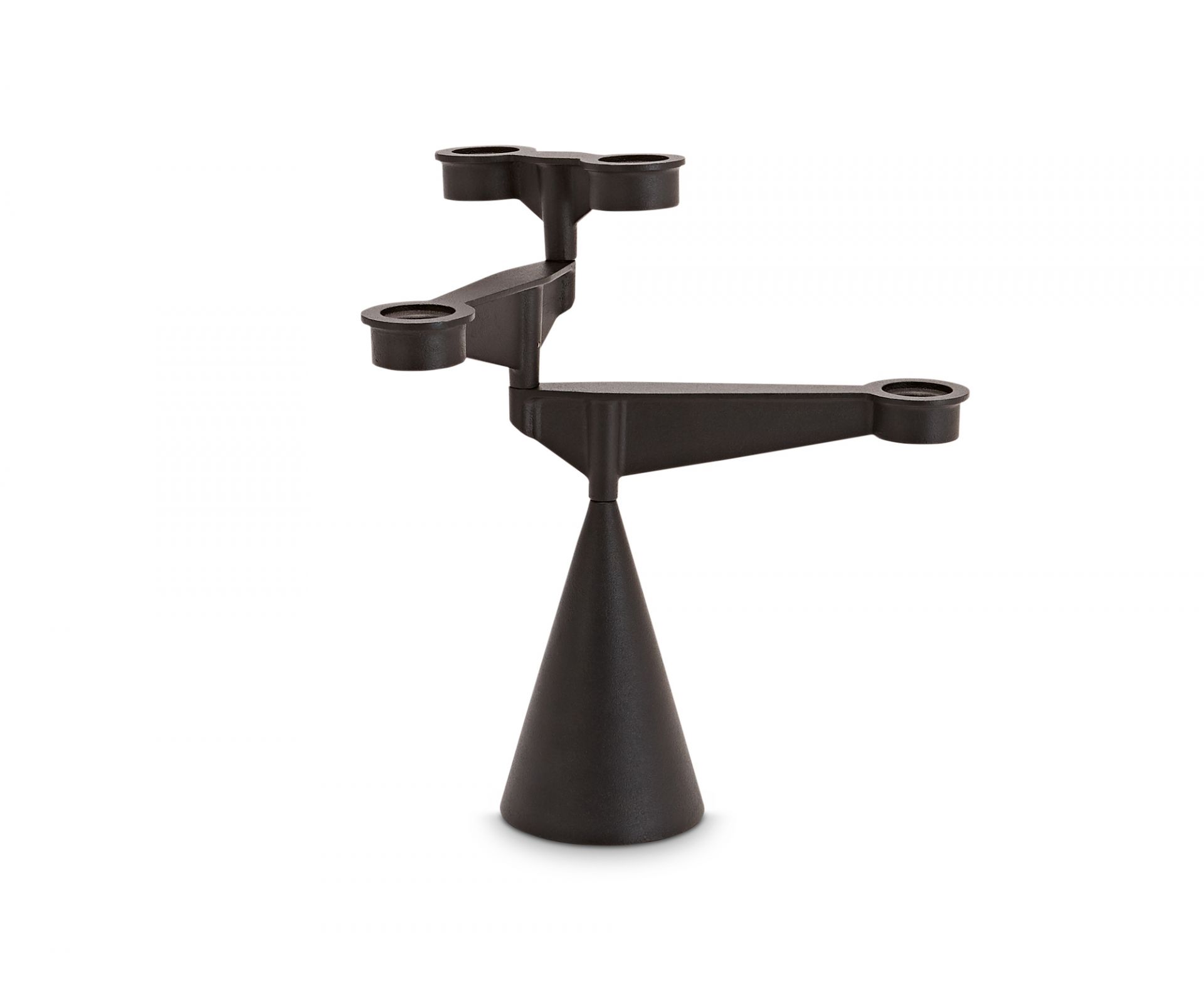 Schwarzer Spin Candelabra Kerzenständer von Tom Dixon mit konischem Fuß und vier Kerzenhaltern.