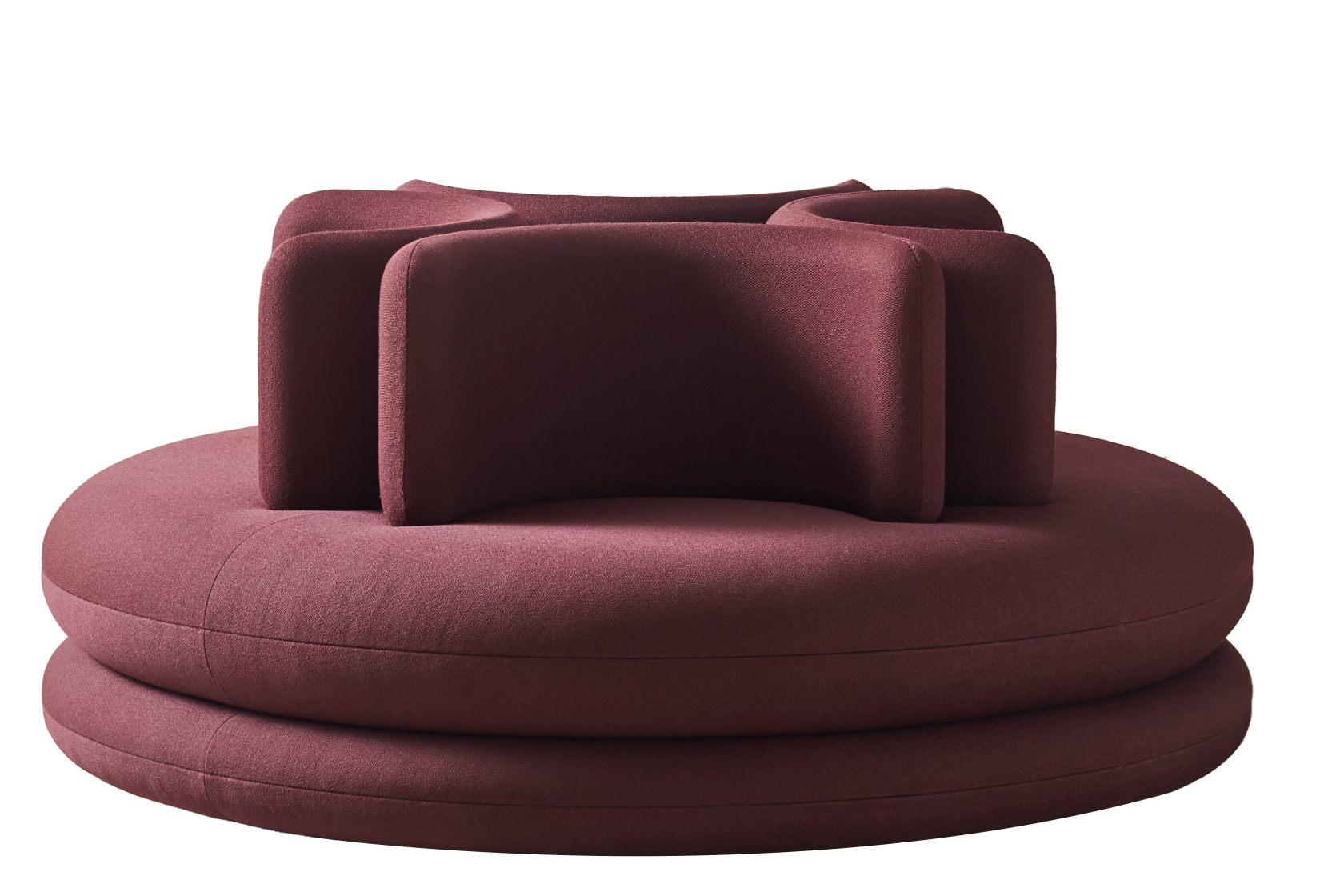 Burgunderrotes Easy Sofa von Verpan: Modernes, rundes Designsofa mit weichen Rückenlehnen für Wohnzimmer und Lounge.
