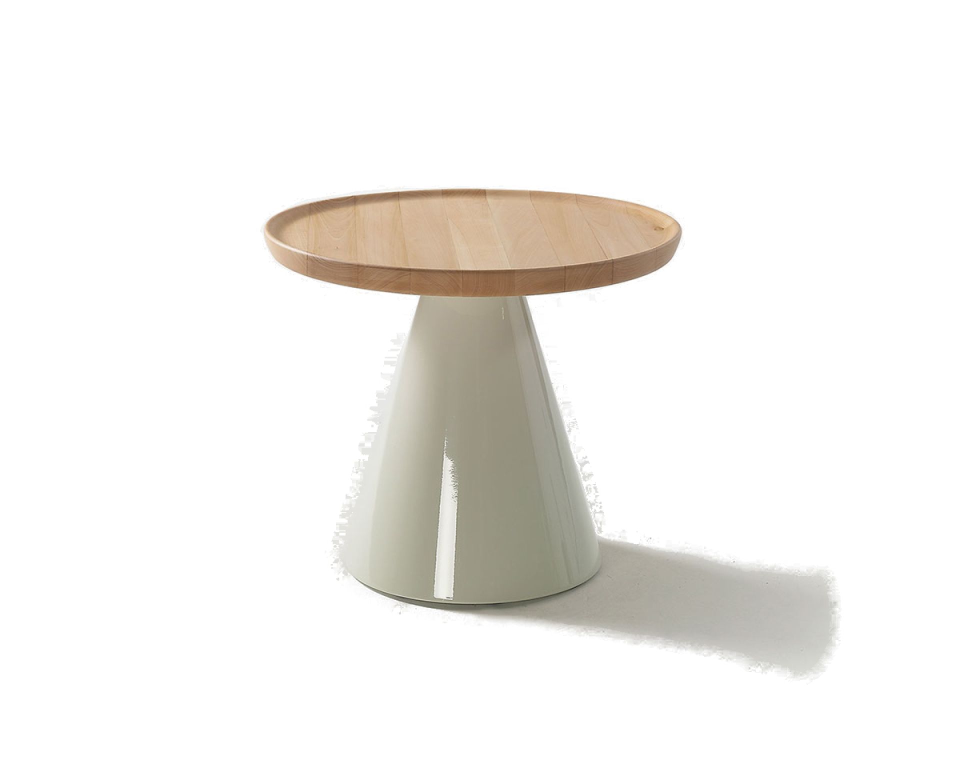 Pion Beistelltisch von Sancal mit Holzplatte und konischem, weißem Fuß für modernes Wohnen.
