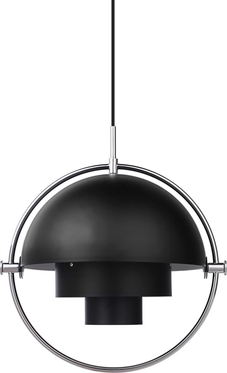 Gubi Multi-Lite Pendelleuchte in Schwarz und Chrom: Moderne Hängeleuchte für stilvolle Innenräume.