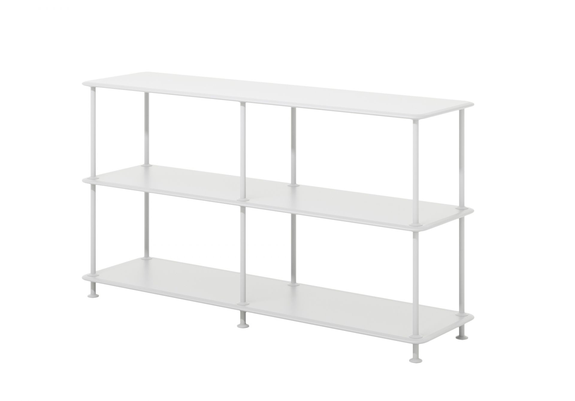 Weißes Montana Free Regal mit drei Ebenen, modernes Design für Wohnzimmer und Büro.