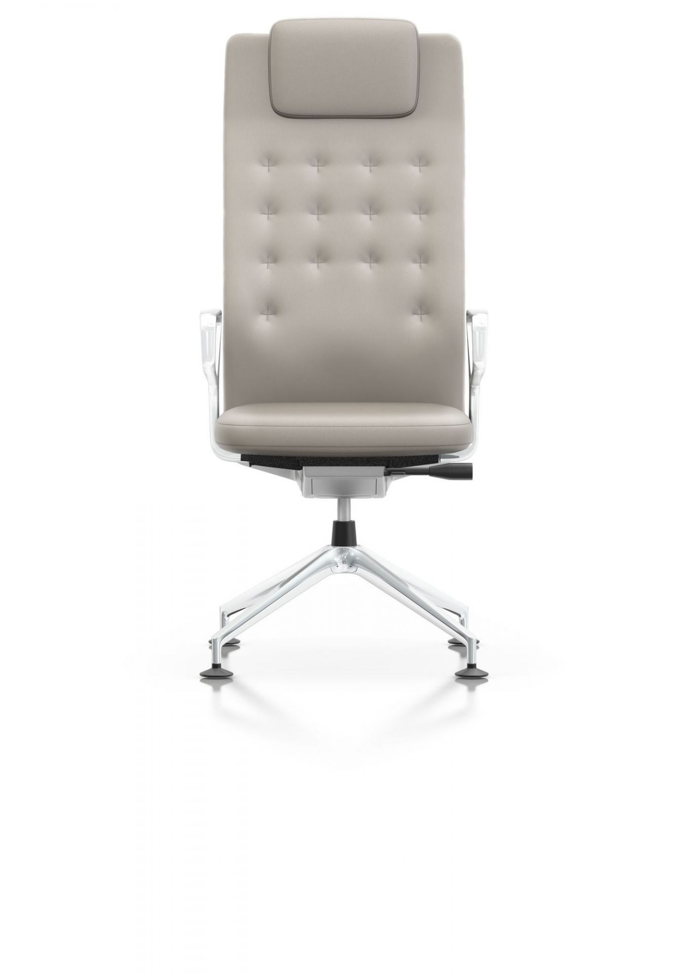 Vitra ID Chair Trim L Bürostuhl in Beige mit hoher Rückenlehne und Kopfstütze.