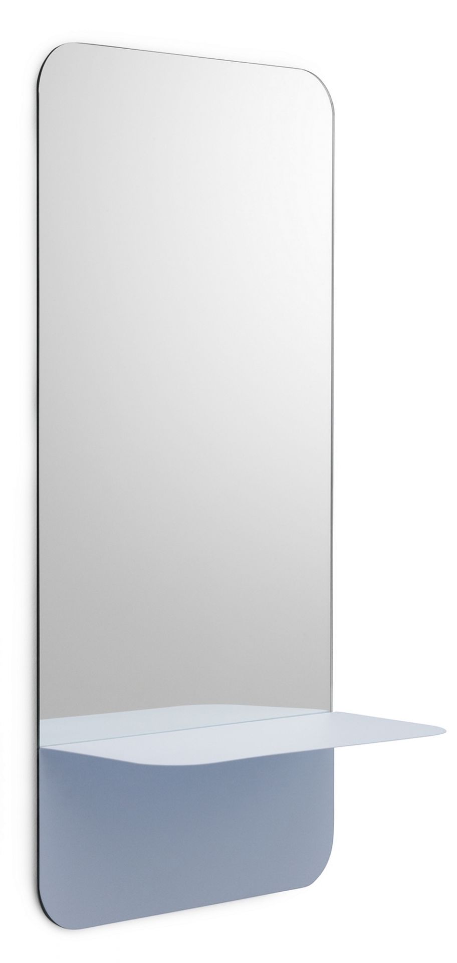 Vertikaler Horizon Spiegel von Normann Copenhagen mit Ablage in hellblau, modernes Design.