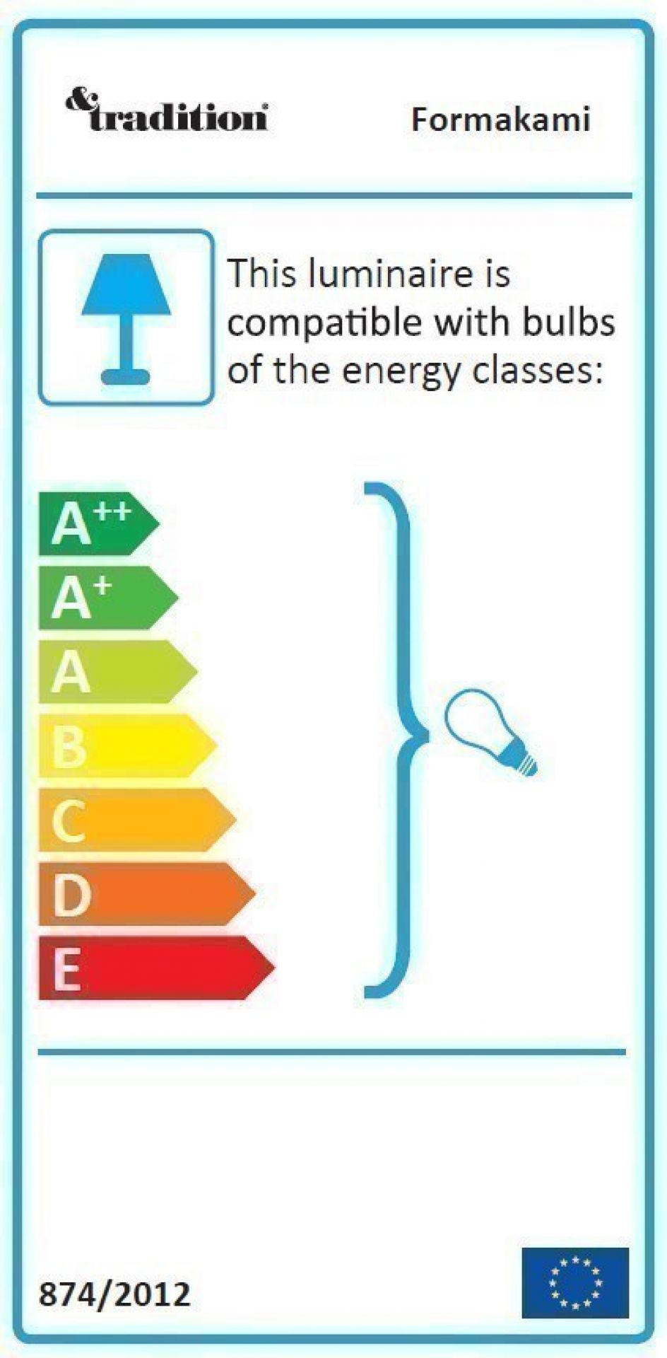 Energieeffizienzlabel der AndTradition Formakami Hängeleuchte JH4 mit Energieklassen von A++ bis E.