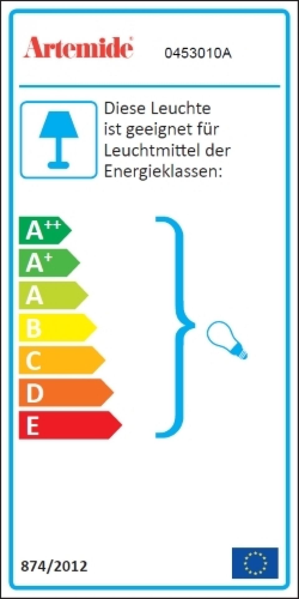 Energieeffizienzlabel der Artemide Logico Pendelleuchte, Informationen zu Energieklassen und Leuchtmittel.
